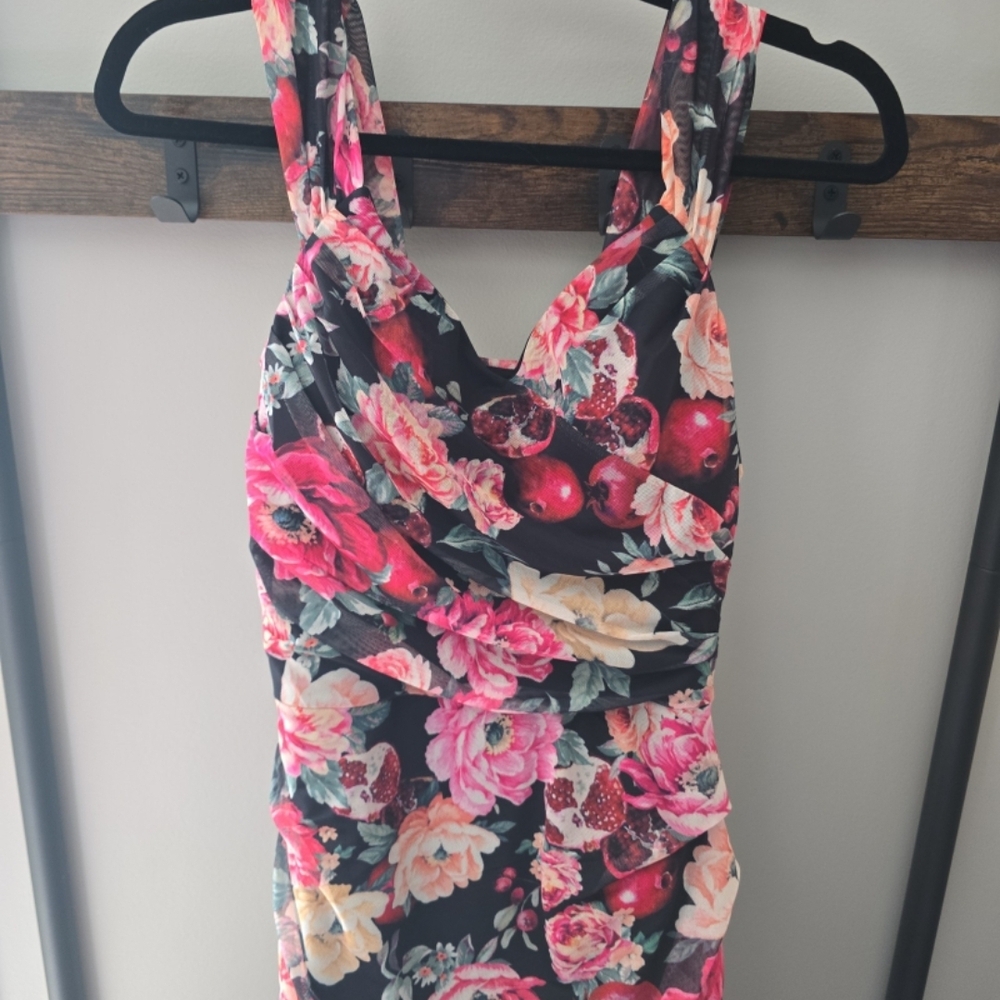 Express Floral Midi Dress in Pink and Black